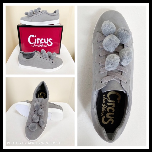 SAM EDELMAN LUXE GREY POM POM FLAT SNEAKERS - Picture 2 of 8